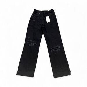 Zara Black Wide Leg Distressed Jeans Size 6 New High Waist